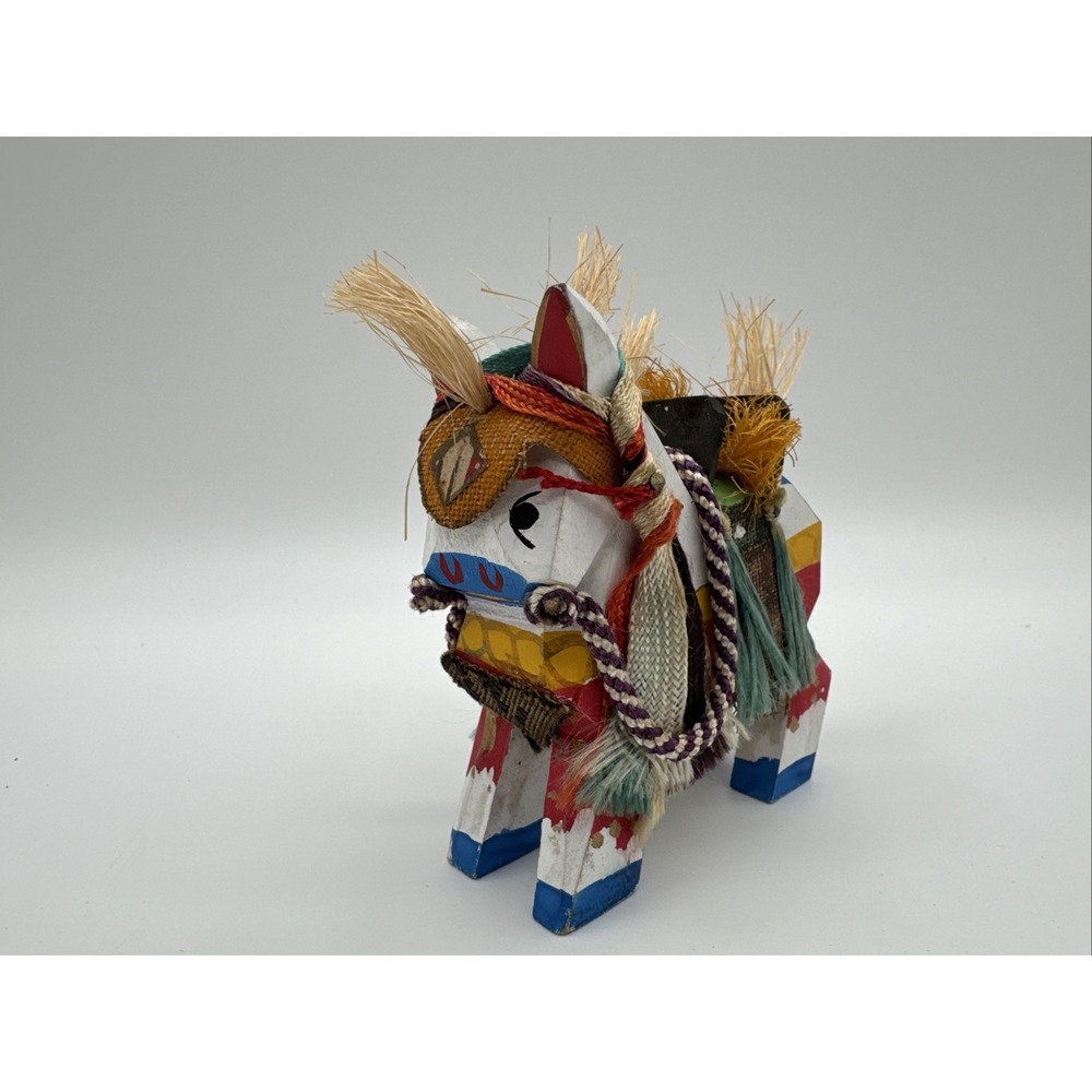 Vintage Japanese Miharu Koma Wooden Horse Folk Art Bells Tassels Japan